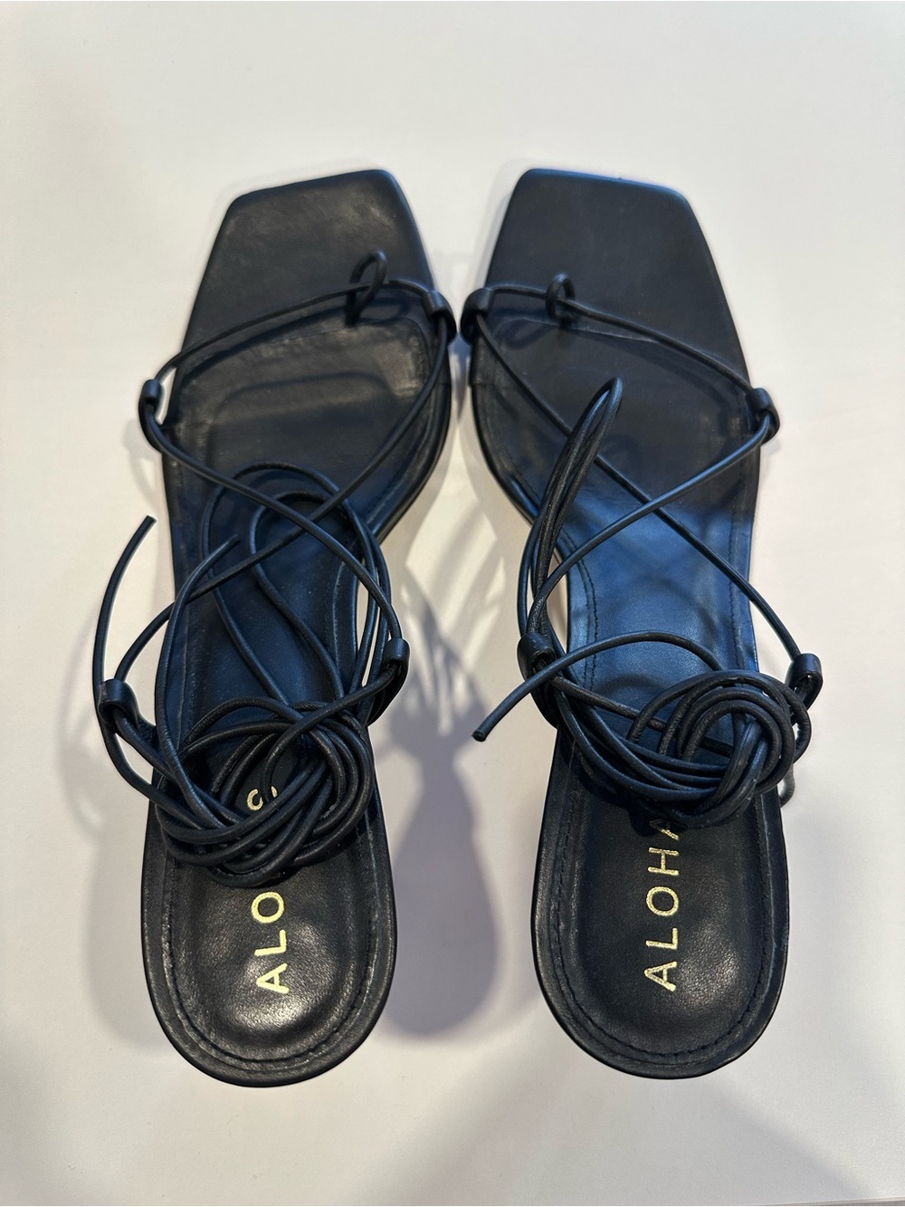 ALOHAS Black Strappy Lace-Up Square Toe Sandals